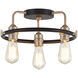 Volta 3 Light 16.5 inch Matte Black with Brass Accents Flush-Mount Ceiling Light