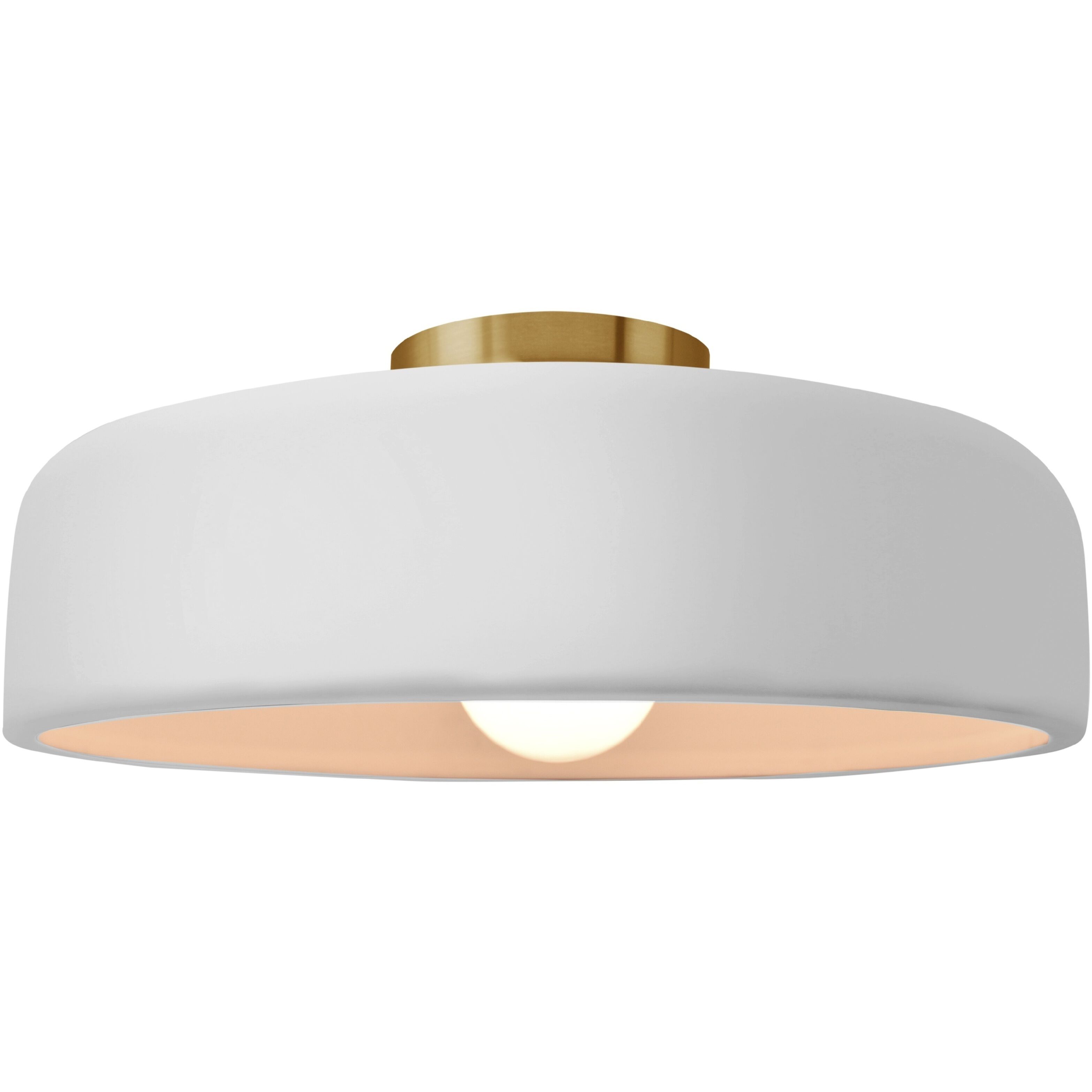 Radiance Collection - Spire LED 16 inch Gloss White and Brushed Brass Semi-Flush Ceiling Light in Dedicated LED, 16W x 6.5H, Form+Finish+Function