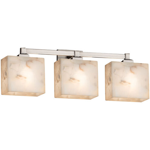 Alabaster Rocks 3 Light 22 inch Brushed Nickel Vanity Light Wall Light in Cylinder with Flat Rim, Incandescent