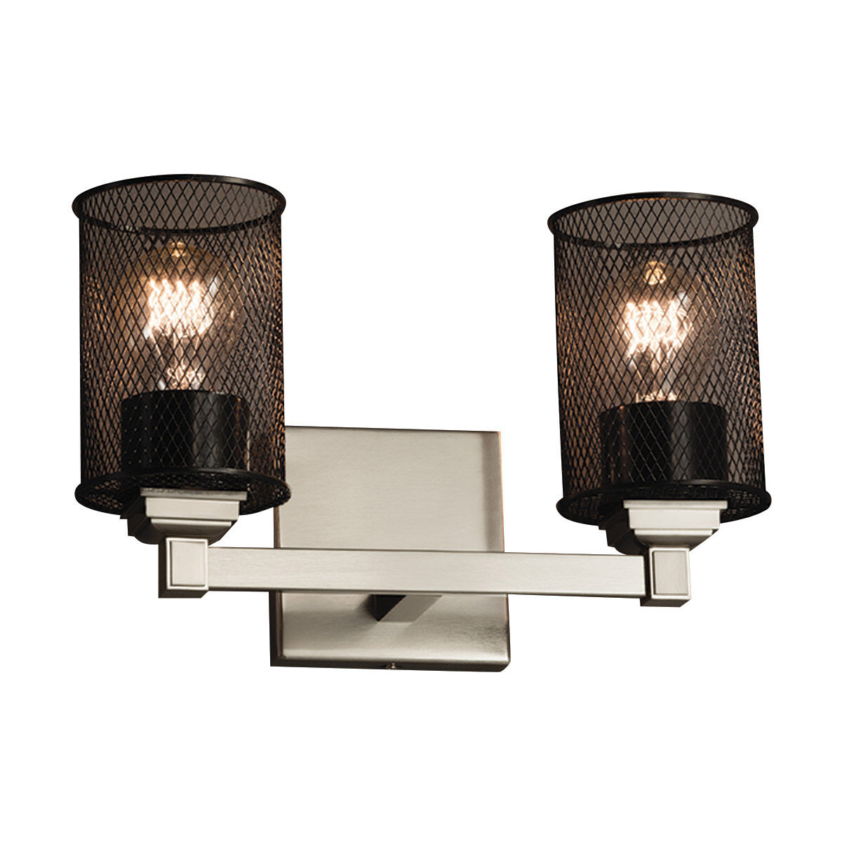 Wire Mesh 2 Light 13 inch Polished Chrome Vanity Light Wall Light in Cylinder with Flat Rim