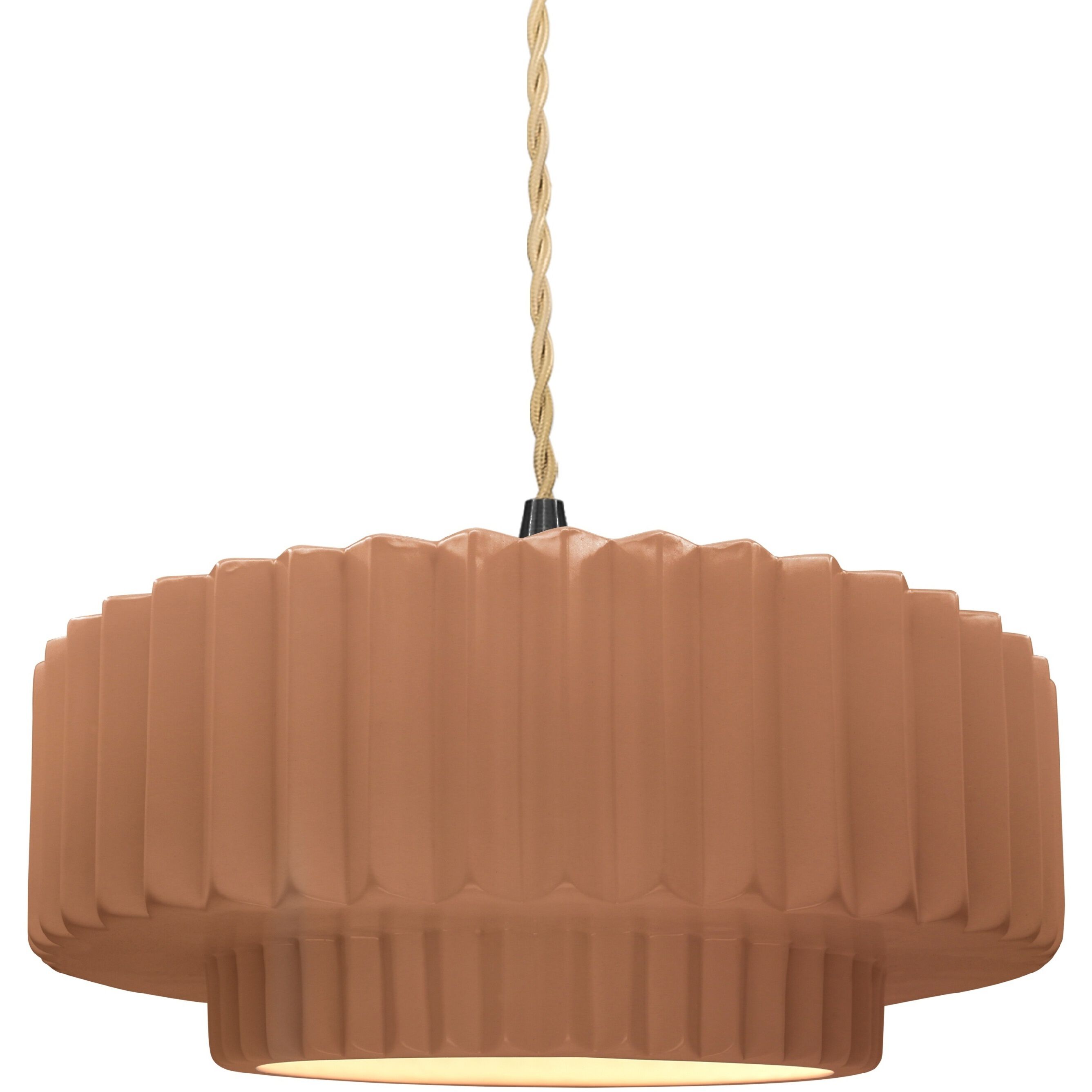 Radiance Collection - Pleated Tier Pendant Ceiling Light in Matte Black, Dedicated LED, Beige Twist Cord, Adobe, 14.5W x 5.25H, Form+Finish+Function