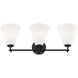Fusion Collection - Pavia Family 3 Light 24.75 inch Matte Black and Opal Bath Bar Wall Light, EVOLV