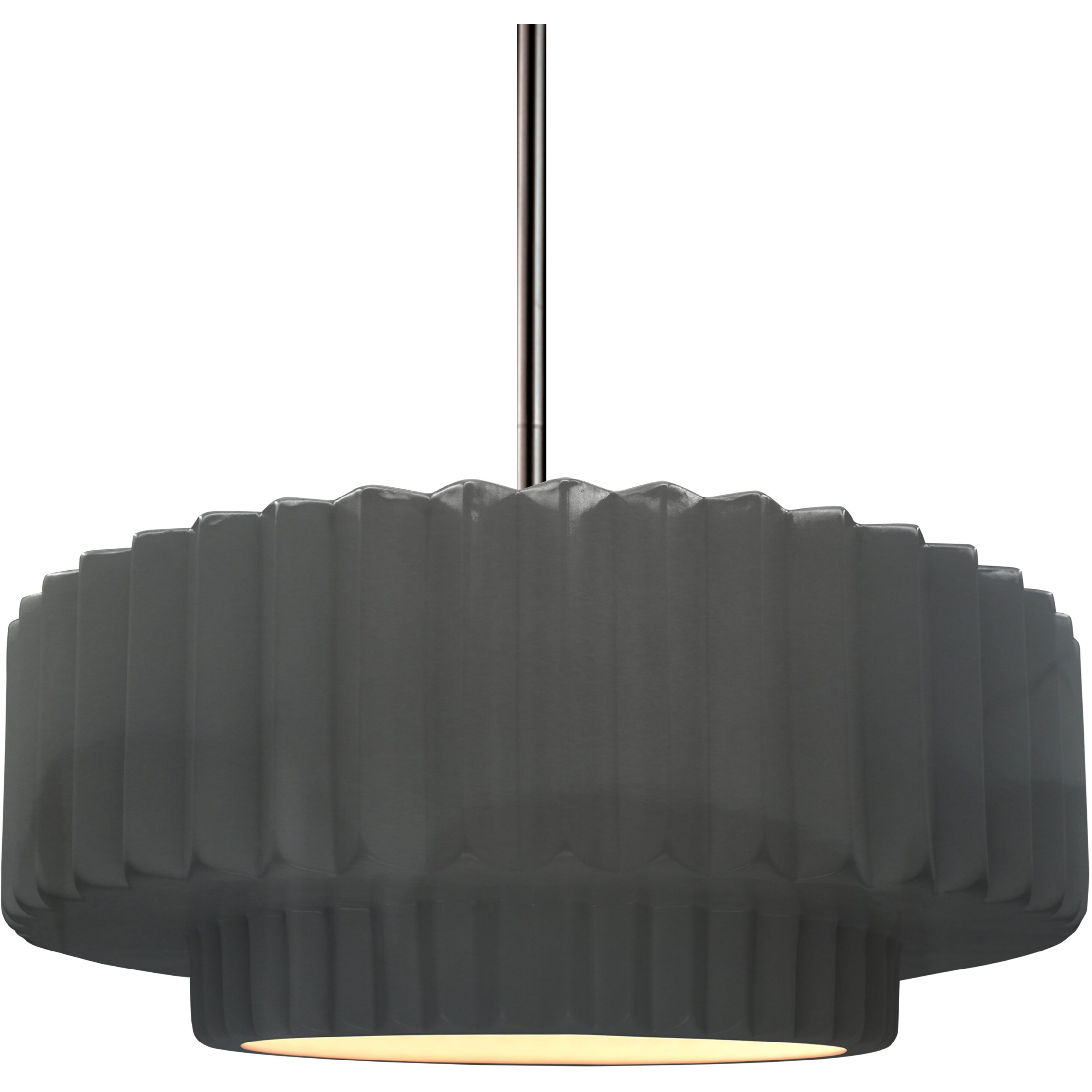 Radiance Collection - Pleated Tier Pendant Ceiling Light in Brushed Nickel, Black Cord, Replaceable Bulb, Gloss Gray, 14.5W x 5.25H, Form+Finish+Function