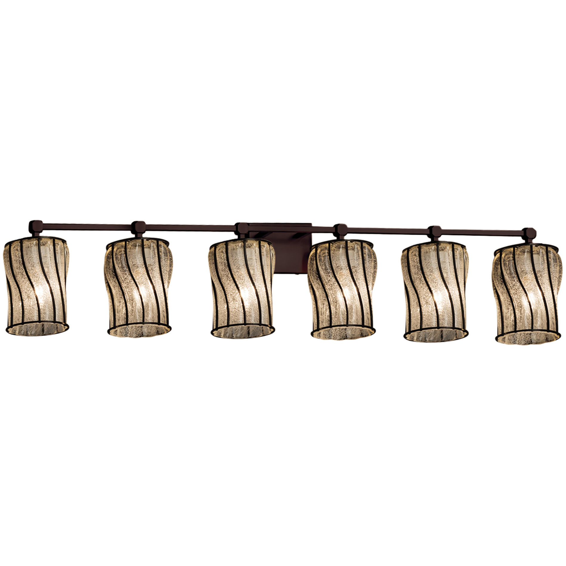 Wire Glass 49 inch Dark Bronze Bath Bar Wall Light in Grid with Clear Bubbles, Cylinder with Flat Rim, Incandescent, Tetra