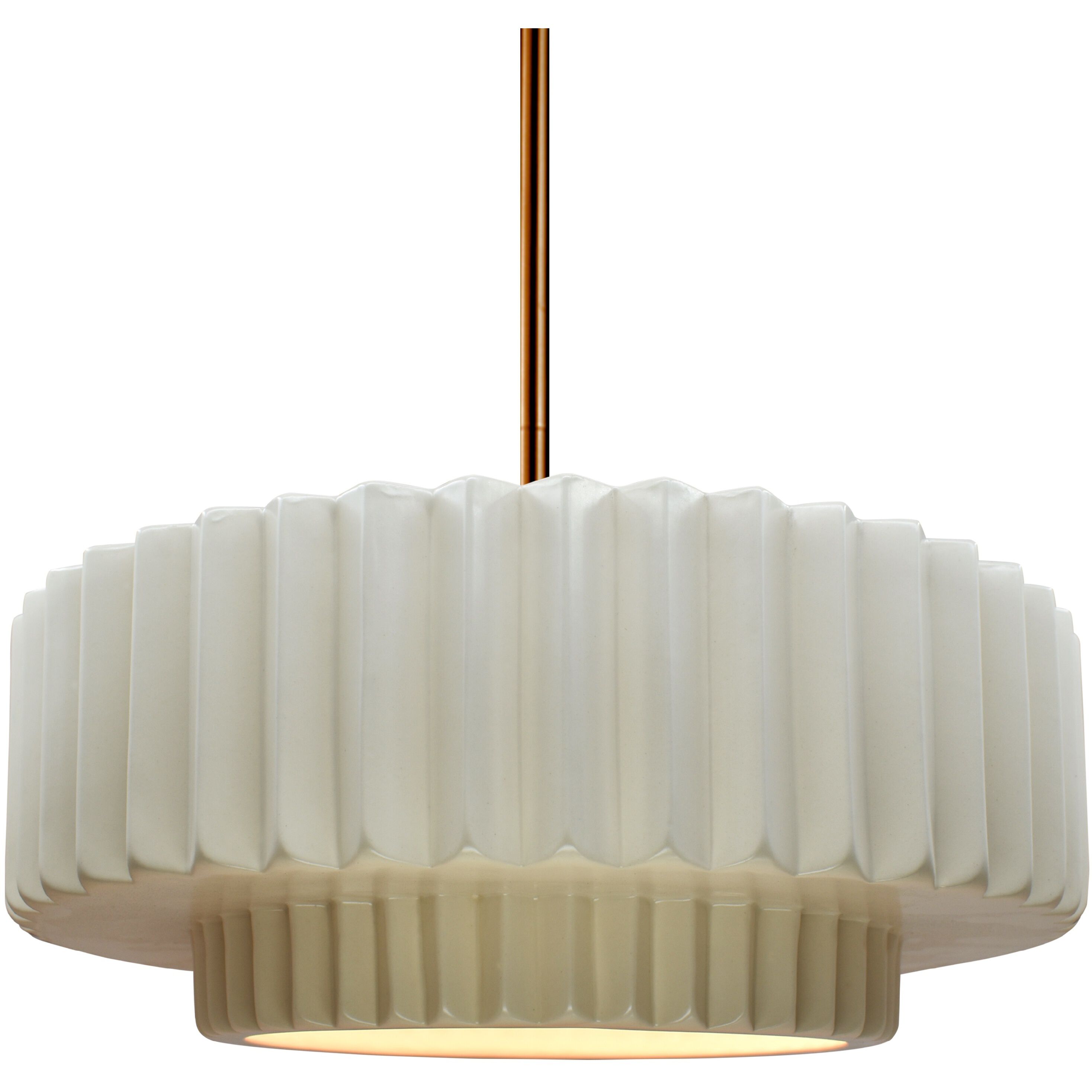 Radiance Collection - Pleated Tier Pendant Ceiling Light in Brushed Brass, Black Cord, Replaceable Bulb, Matte White, 14.5W x 5.25H, Form+Finish+Function