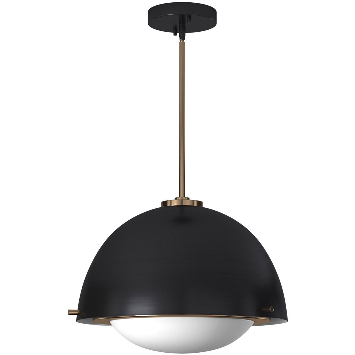 EVOLV 15 inch Matte Black with Brass Accents Pendant Ceiling Light, Hemisphere Family