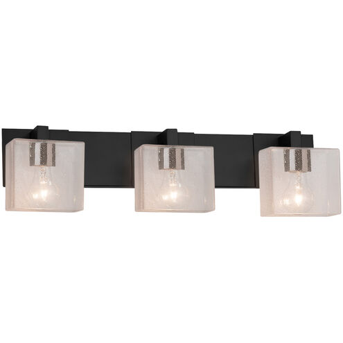Fusion 3 Light 27 inch Matte Black Bath Bar Wall Light in Rectangle, Incandescent, Seeded Fusion