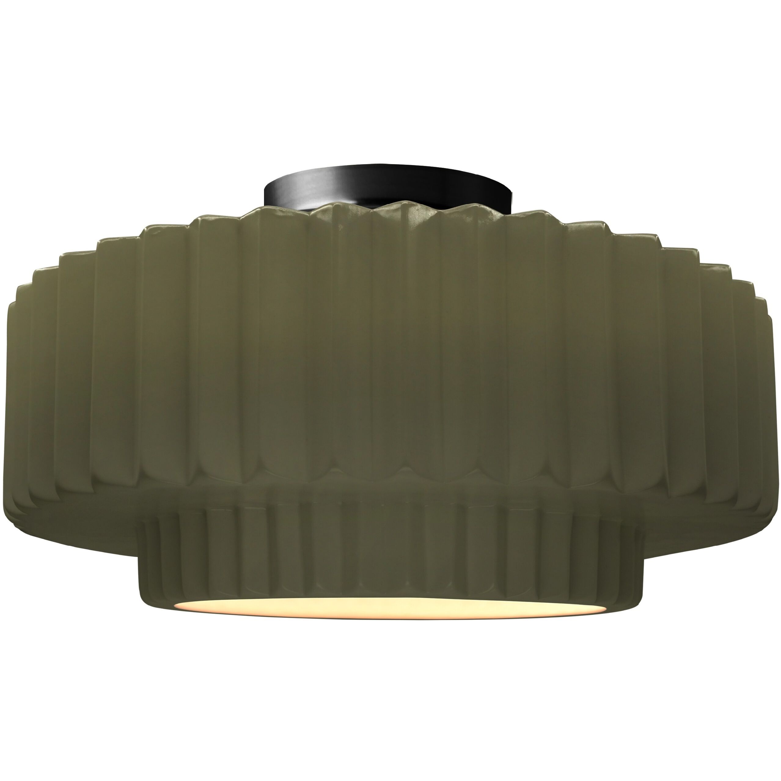 Radiance Collection - Pleated Tier LED 14.5 inch Matte Green and Matte Black Semi-Flush Ceiling Light in Dedicated LED, 14.5W x 7.25H, Form+Finish+Function