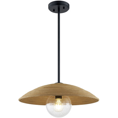 Rattan Collection 1 Light 18 inch Matte Black Pendant Ceiling Light, Caribe Family