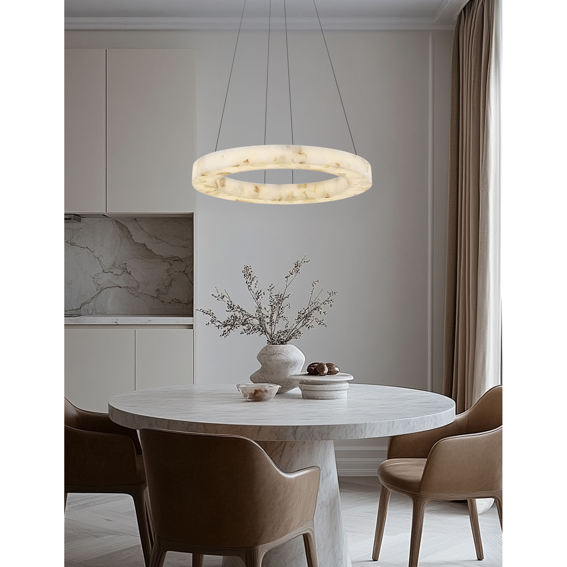 Alabaster Rocks Collection - Medley Family LED 24 inch Brushed Brass Pendant Ceiling Light in 24" D x 24" W x 3" H, EVOLV