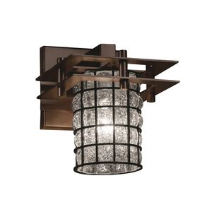 Metropolis 1 Light 7 inch Dark Bronze Wall Sconce Wall Light in Grid with Clear Bubbles, Cylinder with Flat Rim