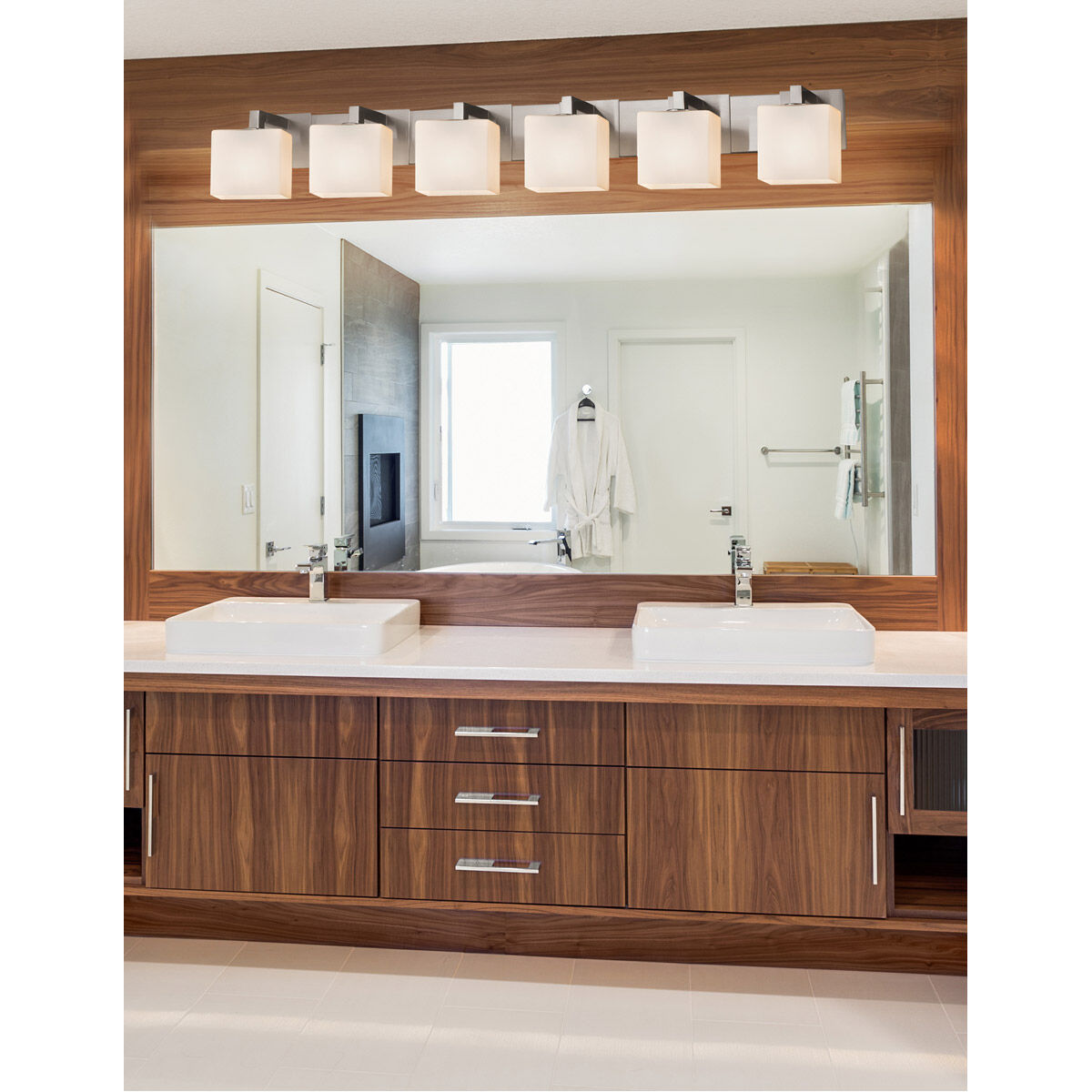 Fusion 6 Light 55.5 inch Brushed Nickel Vanity Light Wall Light in Rectangle Incandescent Opal Fusion