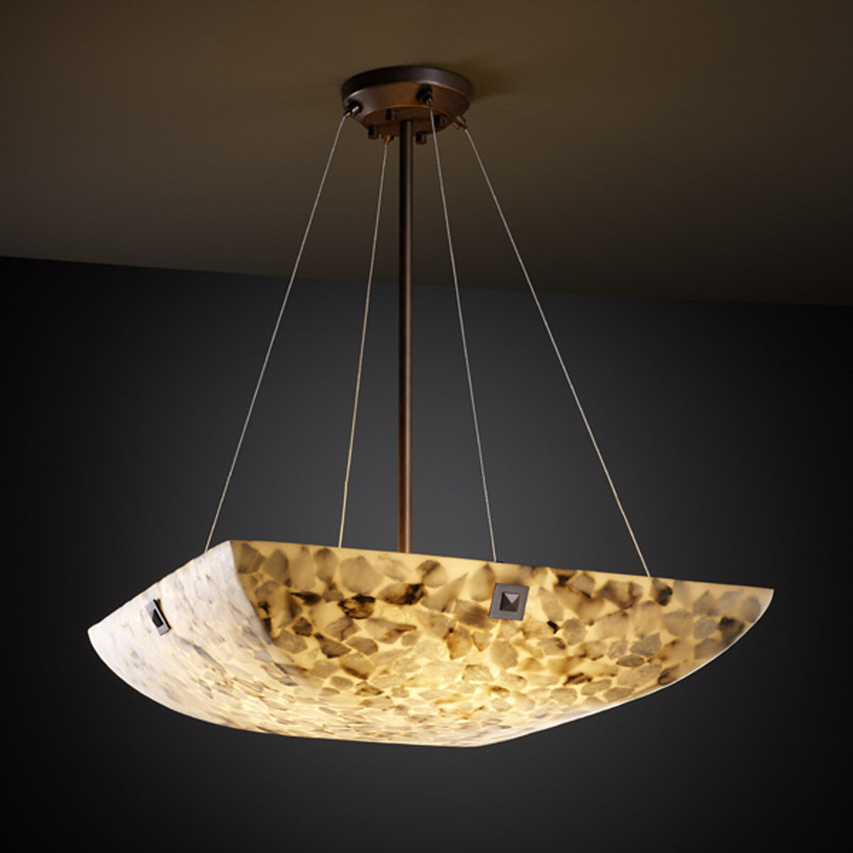 Alabaster Rocks LED 21 inch Matte Black Pendant Ceiling Light in 3000 Lm LED, Pair of Squares, Square Bowl, Finials
