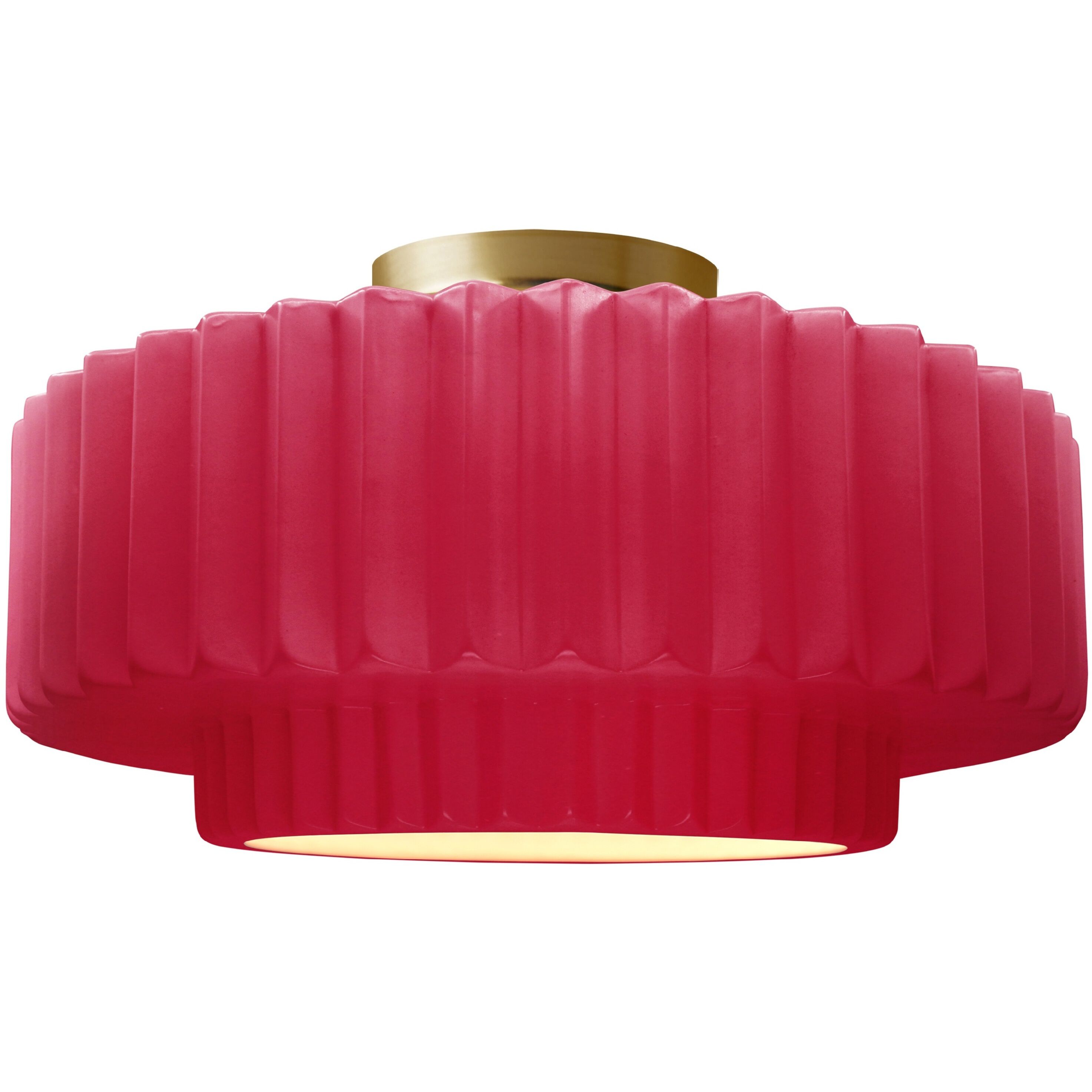 Radiance Collection - Pleated Tier 1 Light 16.5 inch Cerise and Brushed Brass Semi-Flush Ceiling Light in Replaceable Bulb, 16.5W x 8H, Form+Finish+Function