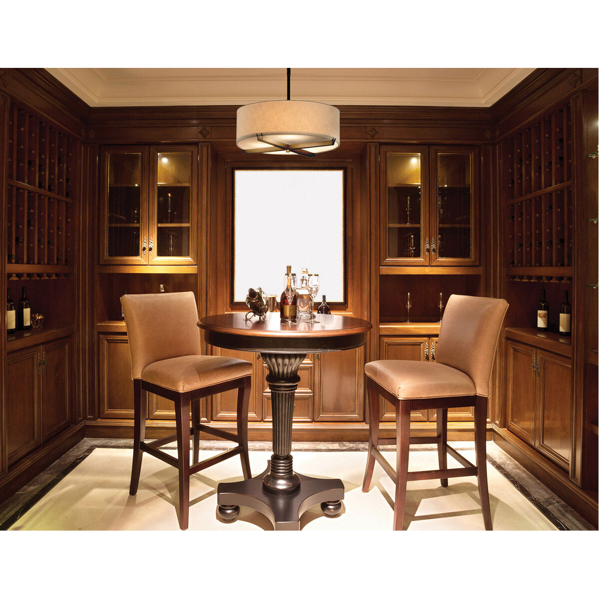 Textile Dark Bronze Drum Pendant Ceiling Light in Cream, Incandescent