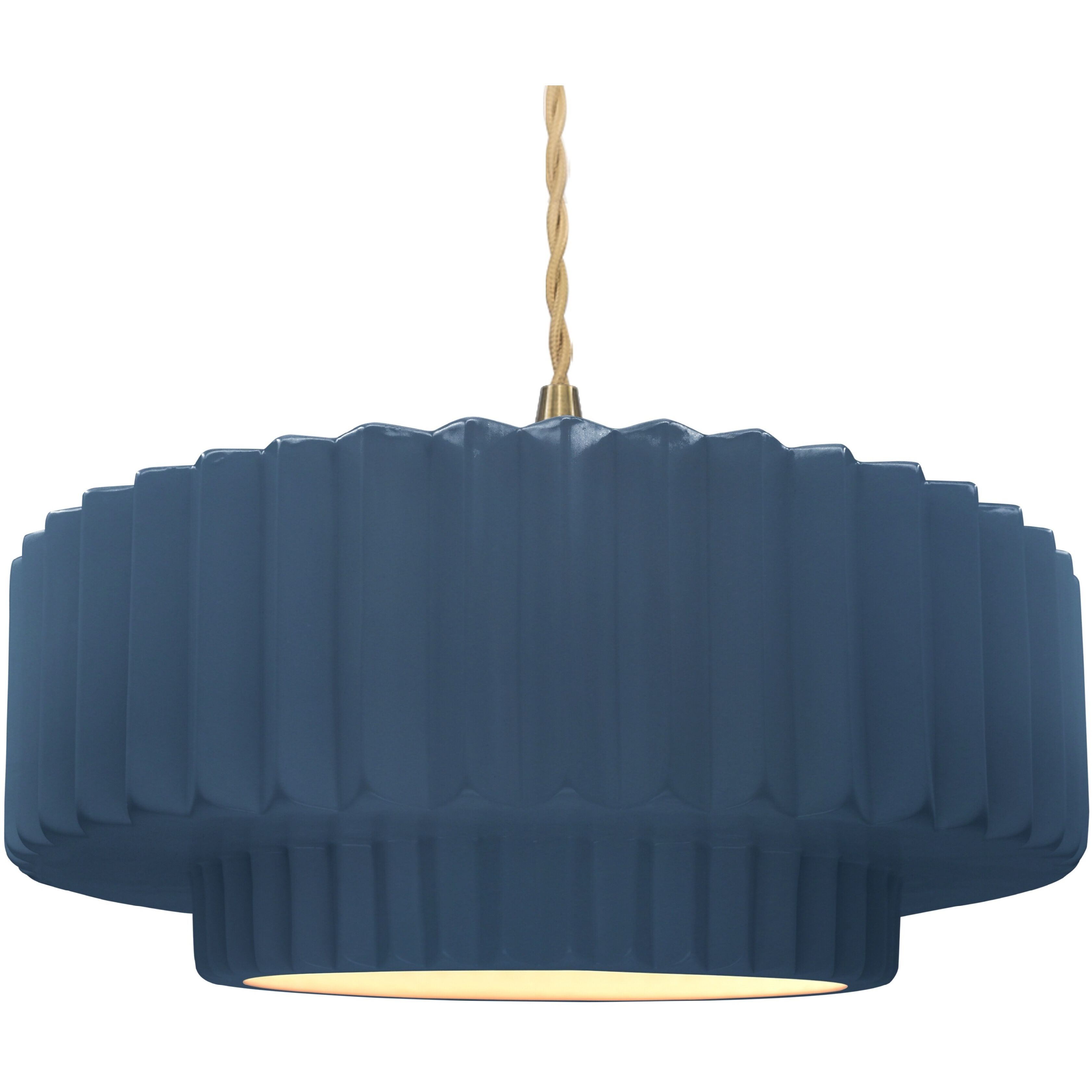 Radiance Collection - Pleated Tier Pendant Ceiling Light in Brushed Brass, Dedicated LED, Beige Twist Cord, Midnight Sky/Matte White, 16.25W x 6H, Form+Finish+Function