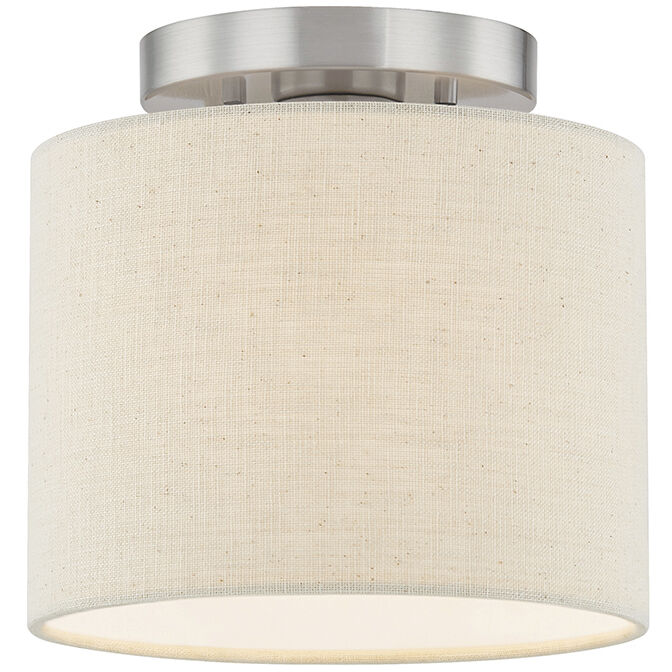 Textile Collection 1 Light 8 inch Brushed Nickel Semi Flush Ceiling Light in Cream (CandleAria), Classic Family