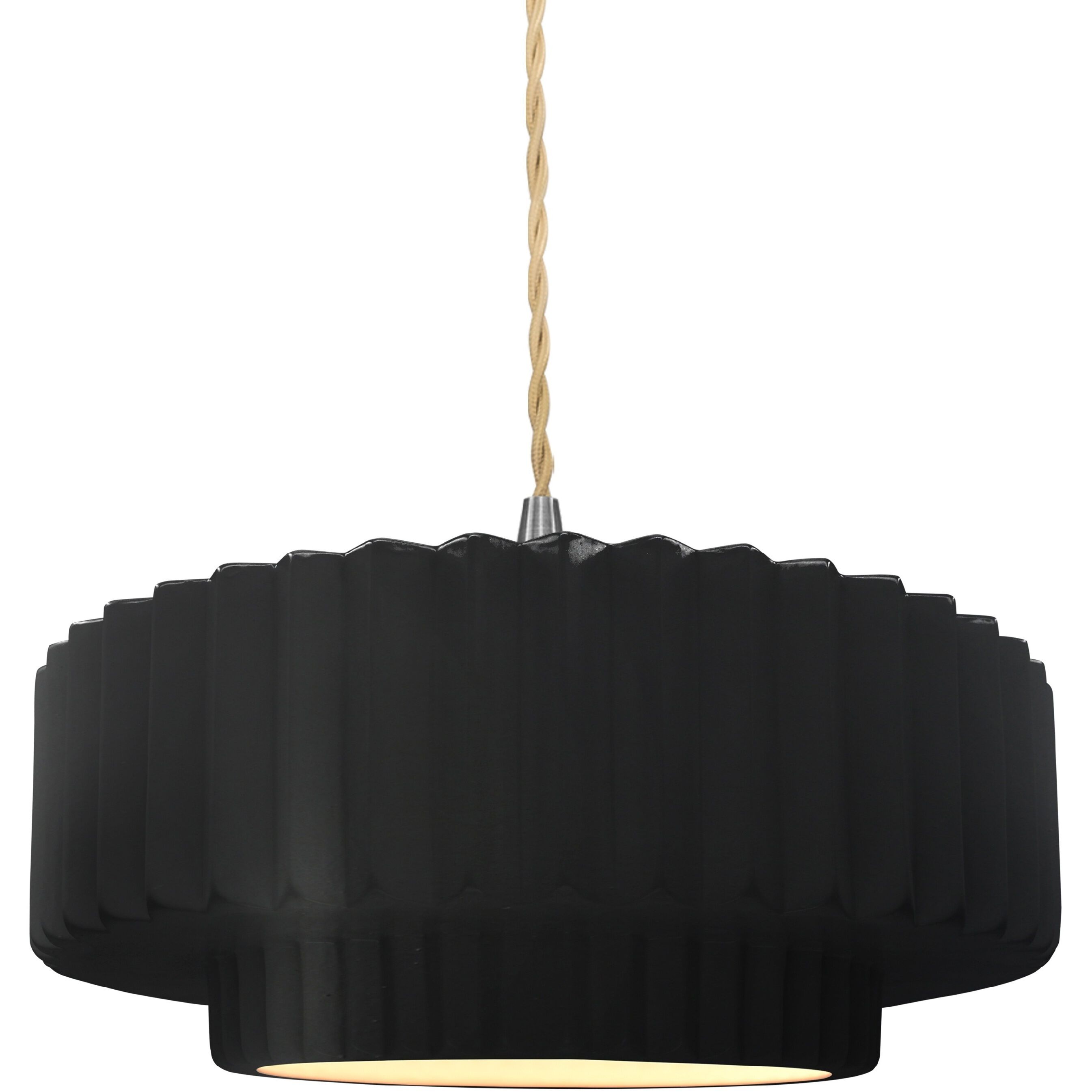 Radiance Collection - Pleated Tier Pendant Ceiling Light in Brushed Nickel, Dedicated LED, Beige Twist Cord, Carbon Matte Black, 14.5W x 5.25H, Form+Finish+Function