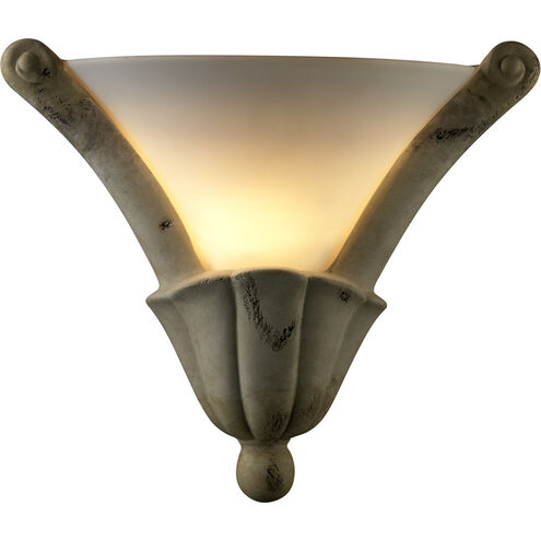 Ambiance Curved Cone 1 Light 13 inch Greco Travertine Wall Sconce Wall Light in White Striped Glass