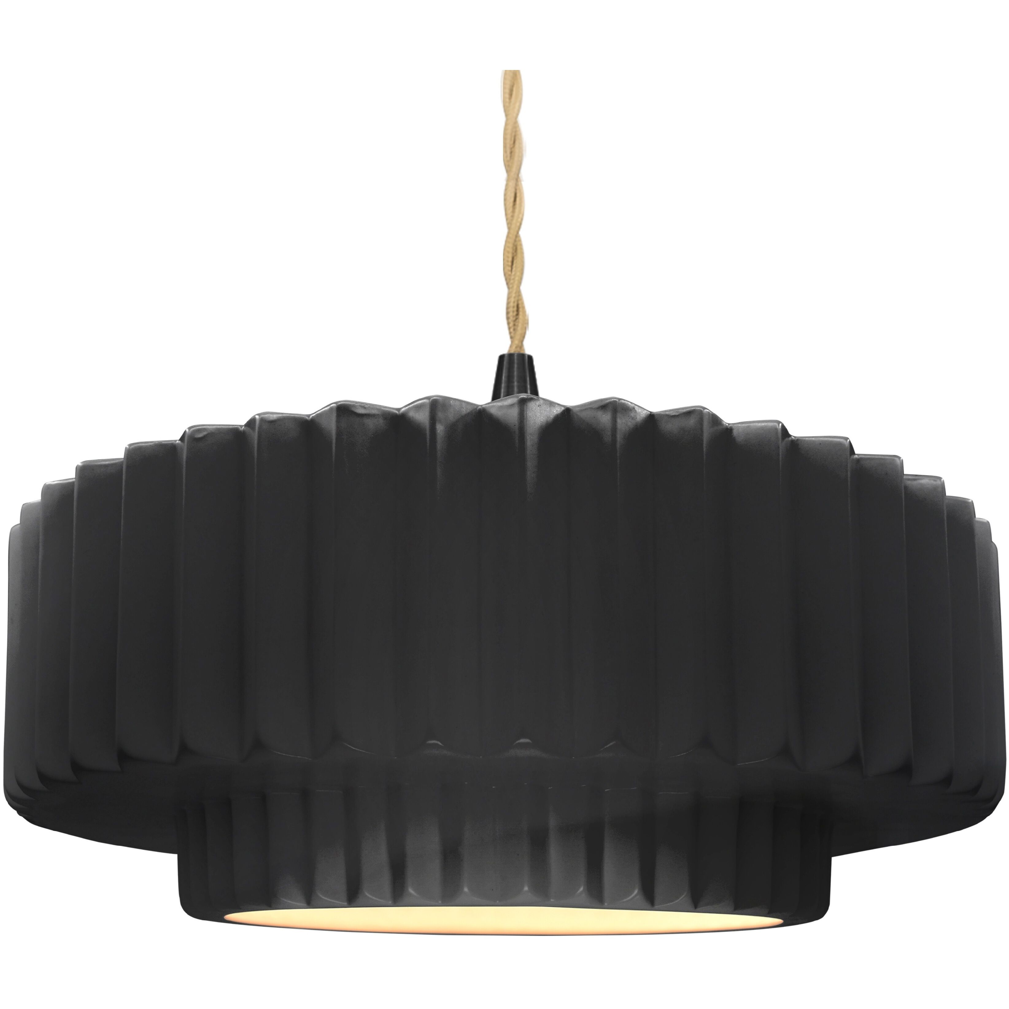 Radiance Collection - Pleated Tier Pendant Ceiling Light in Matte Black, Replaceable Bulb, Beige Twist Cord, Gloss Black, 16.25W x 6H, Form+Finish+Function