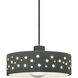 Perforated Dish Pendant Ceiling Light in Antique Brass, Dedicated LED, Black Cord, Pewter Green, Form+Finish+Function