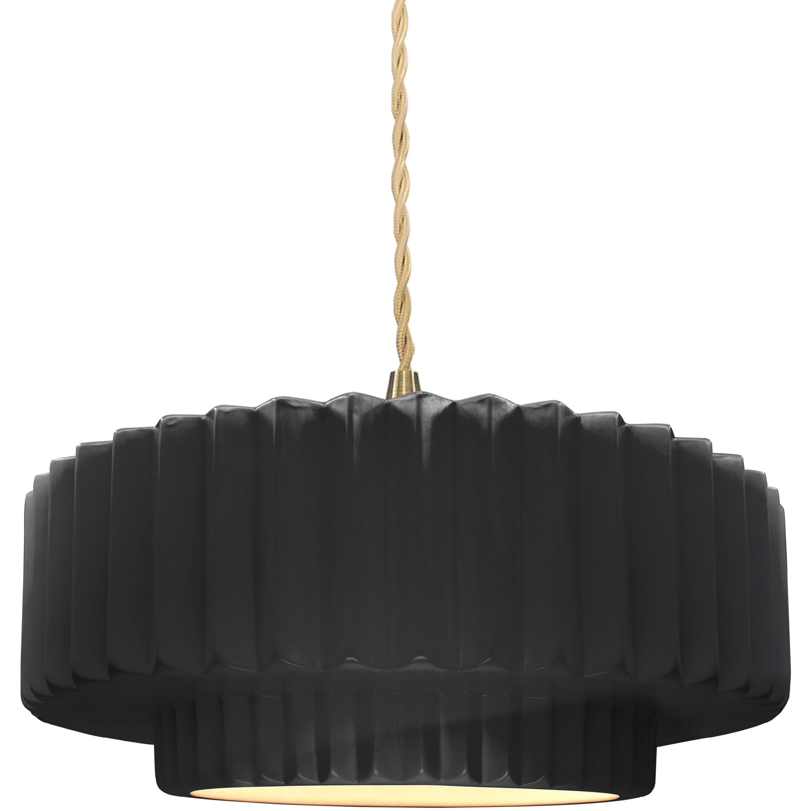 Radiance Collection - Pleated Tier Pendant Ceiling Light in Brushed Brass, Replaceable Bulb, Beige Twist Cord, Gloss Black, 14.5W x 5.25H, Form+Finish+Function