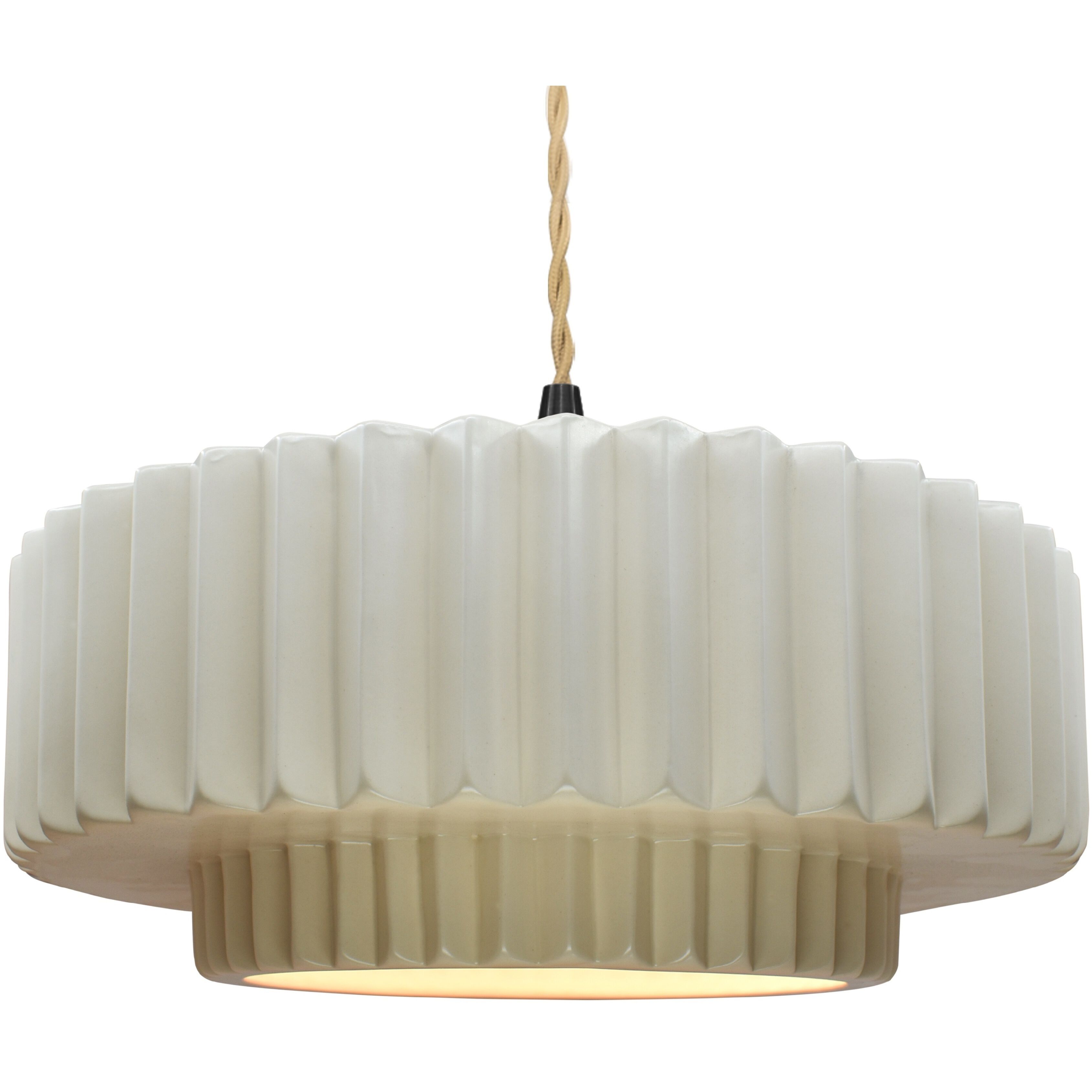 Radiance Collection - Pleated Tier Pendant Ceiling Light in Matte Black, Replaceable Bulb, Beige Twist Cord, Matte White, 16.25W x 6H, Form+Finish+Function