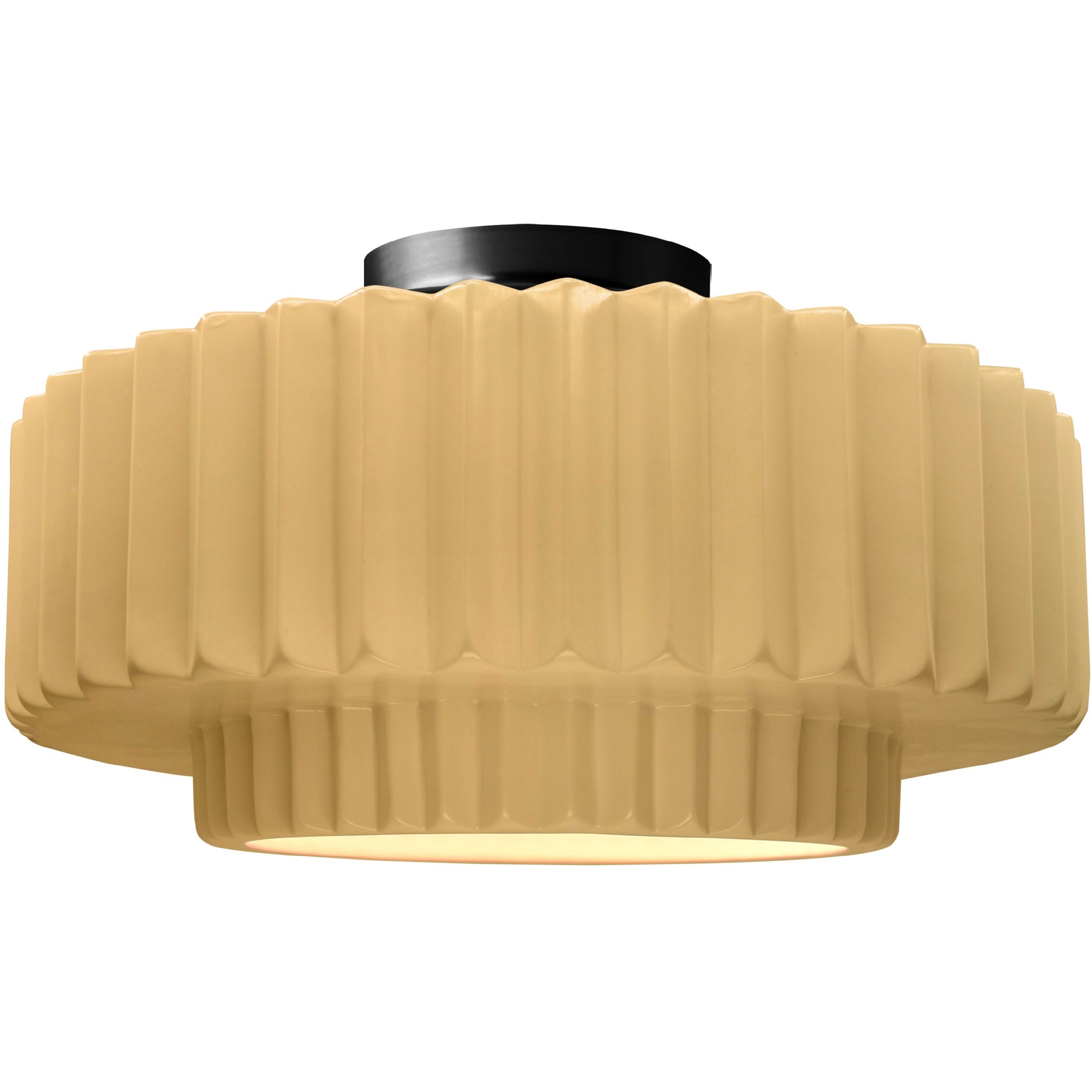 Radiance Collection - Pleated Tier 1 Light 16.5 inch Muted Yellow and Matte Black Semi-Flush Ceiling Light in Replaceable Bulb, 16.5W x 8H, Form+Finish+Function