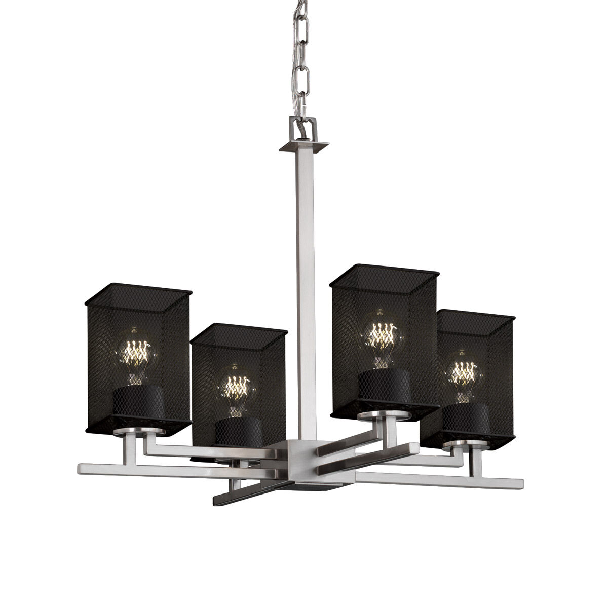 Aero 4 Light 23 inch Brushed Nickel Chandelier Ceiling Light in Square with Flat Rim