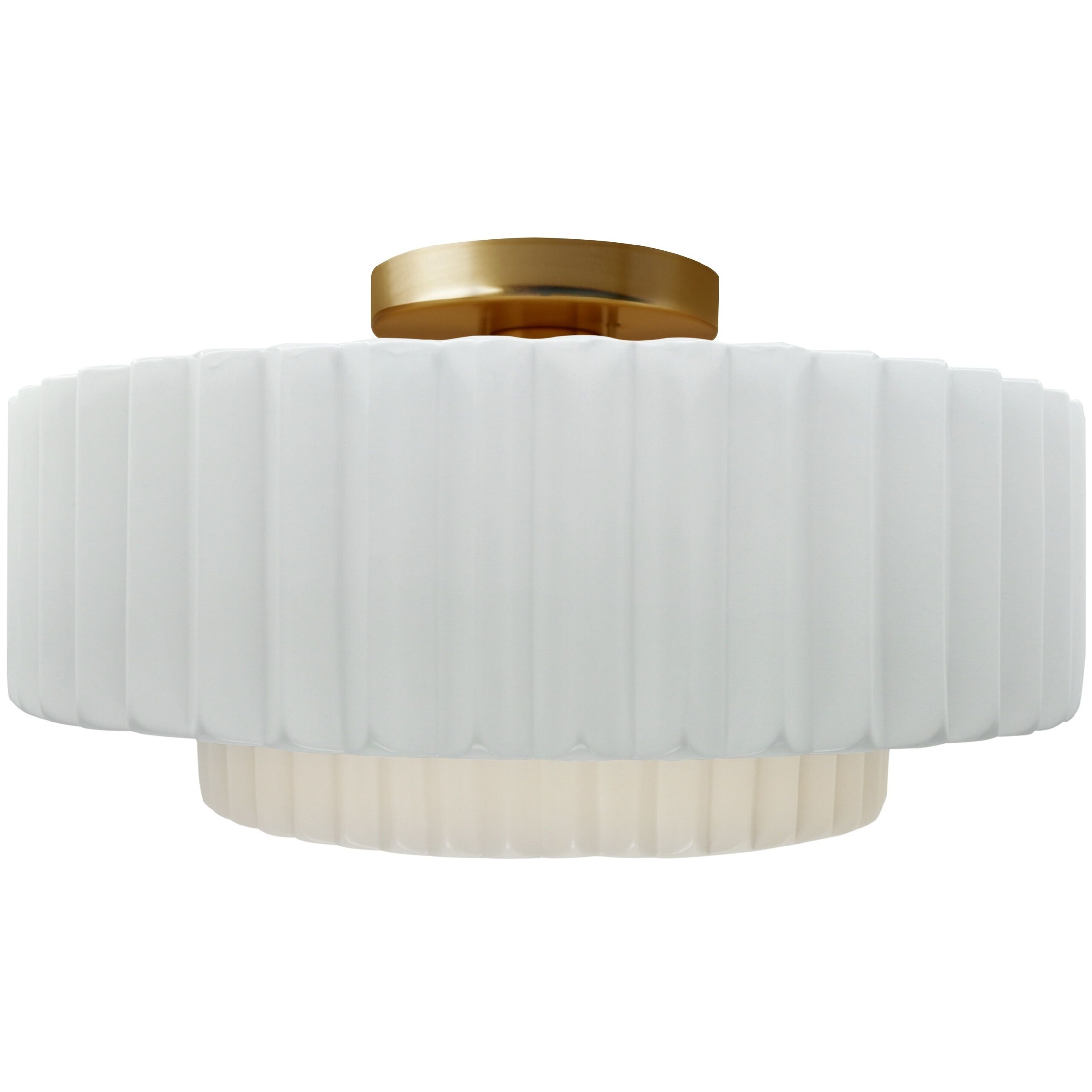 Radiance Collection - Pleated Tier LED 14.5 inch Gloss White and Brushed Brass Semi-Flush Ceiling Light in Dedicated LED, Gloss White (outside and inside of fixture), 14.5W x 7.25H, Form+Finish+Function
