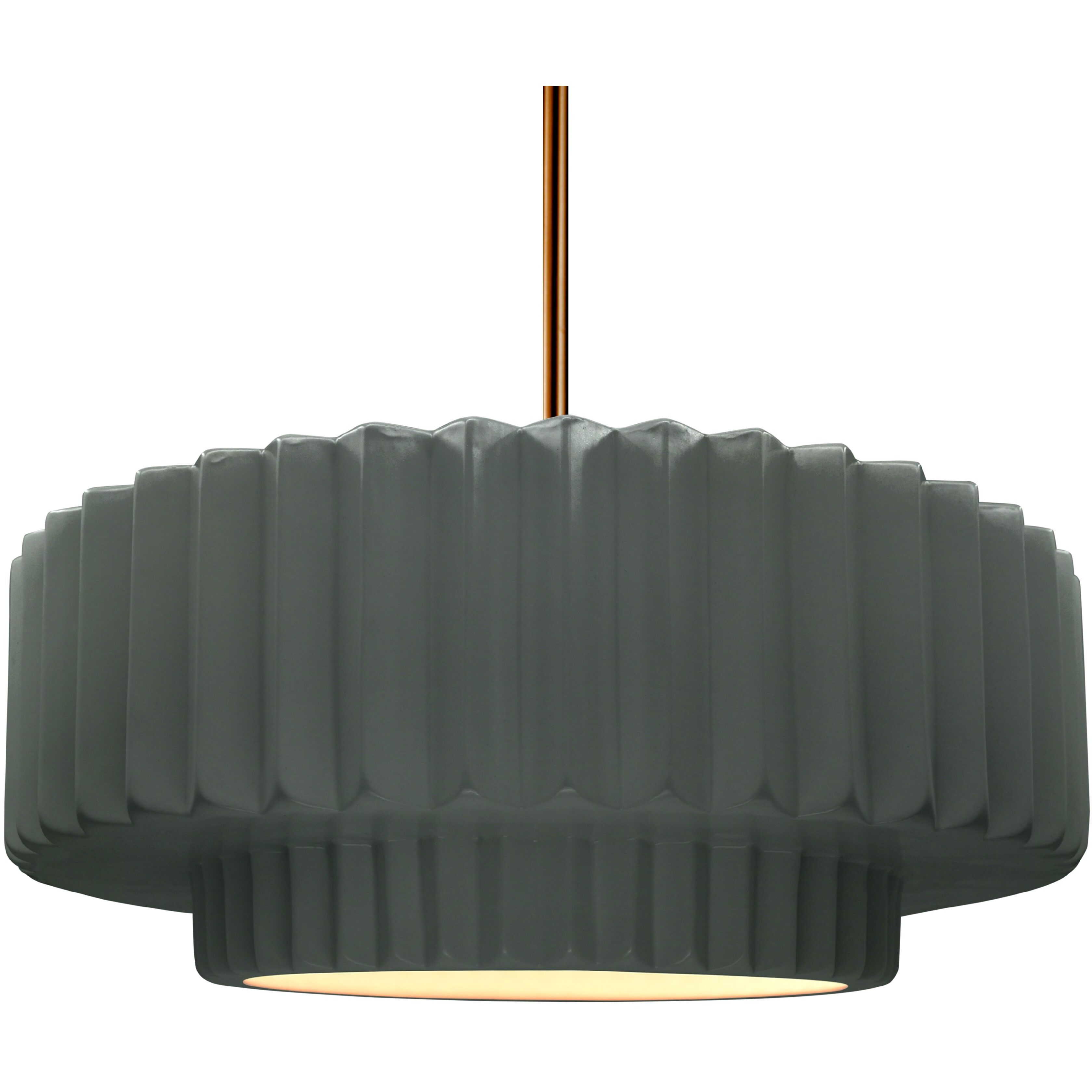 Radiance Collection - Pleated Tier Pendant Ceiling Light in Brushed Brass, Black Cord, Replaceable Bulb, Pewter Green, 16.25W x 6H, Form+Finish+Function