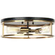 Knox 3 Light 16 inch Matte Black and Brass Flush-Mount Ceiling Light