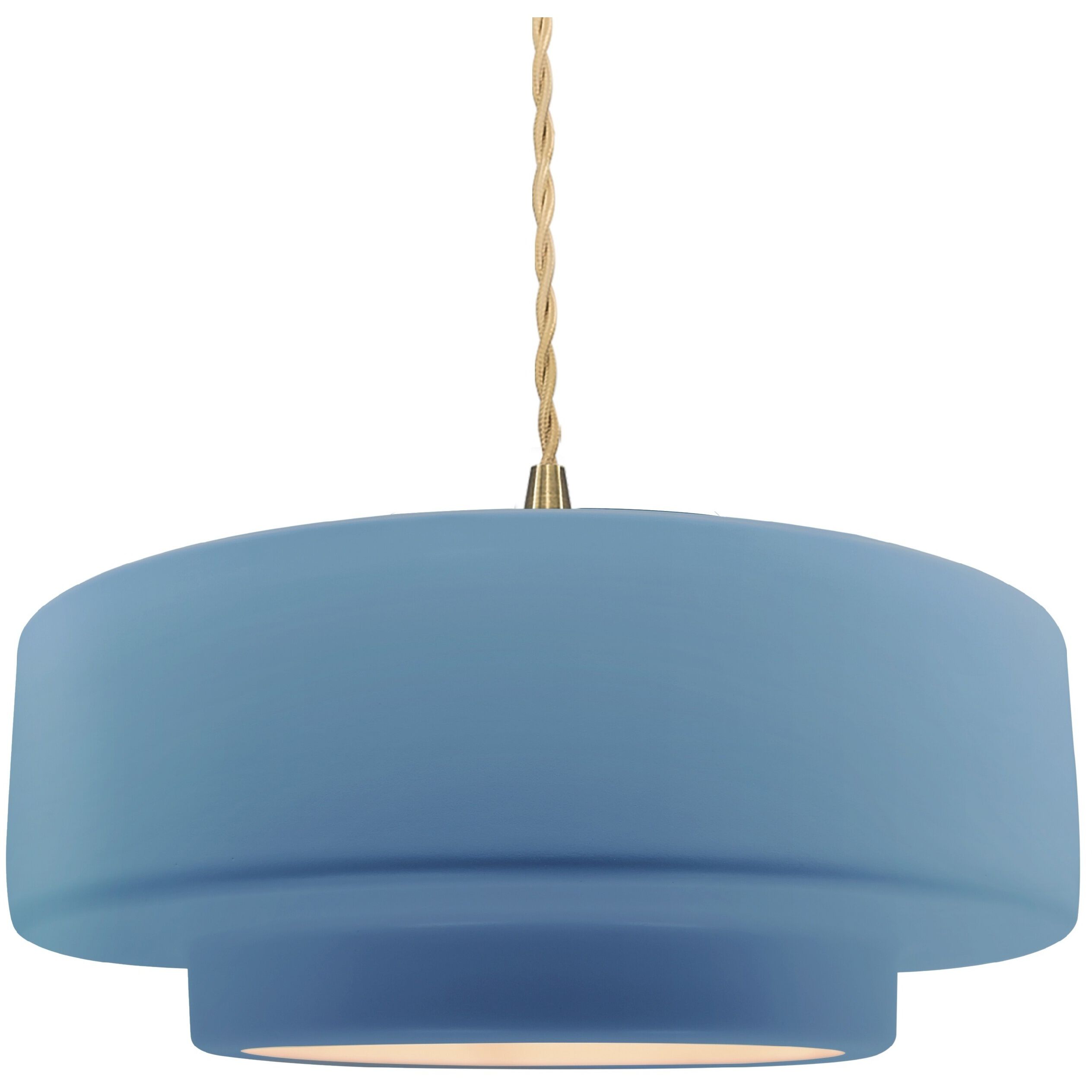 Radiance Collection - Tier Pendant Ceiling Light in Brushed Brass, Dedicated LED, Beige Twist Cord, Sky Blue, 14.5W x 5.25H, Form+Finish+Function