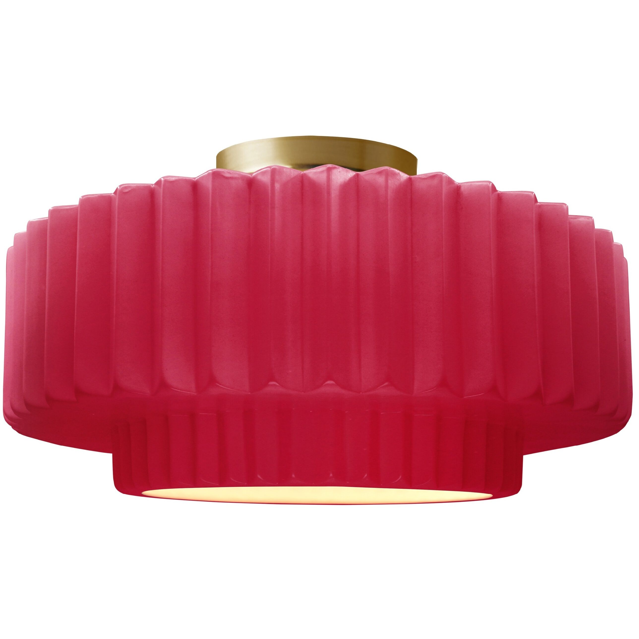 Radiance Collection - Pleated Tier LED 14.5 inch Cerise and Brushed Brass Semi-Flush Ceiling Light in Dedicated LED, 14.5W x 7.25H, Form+Finish+Function