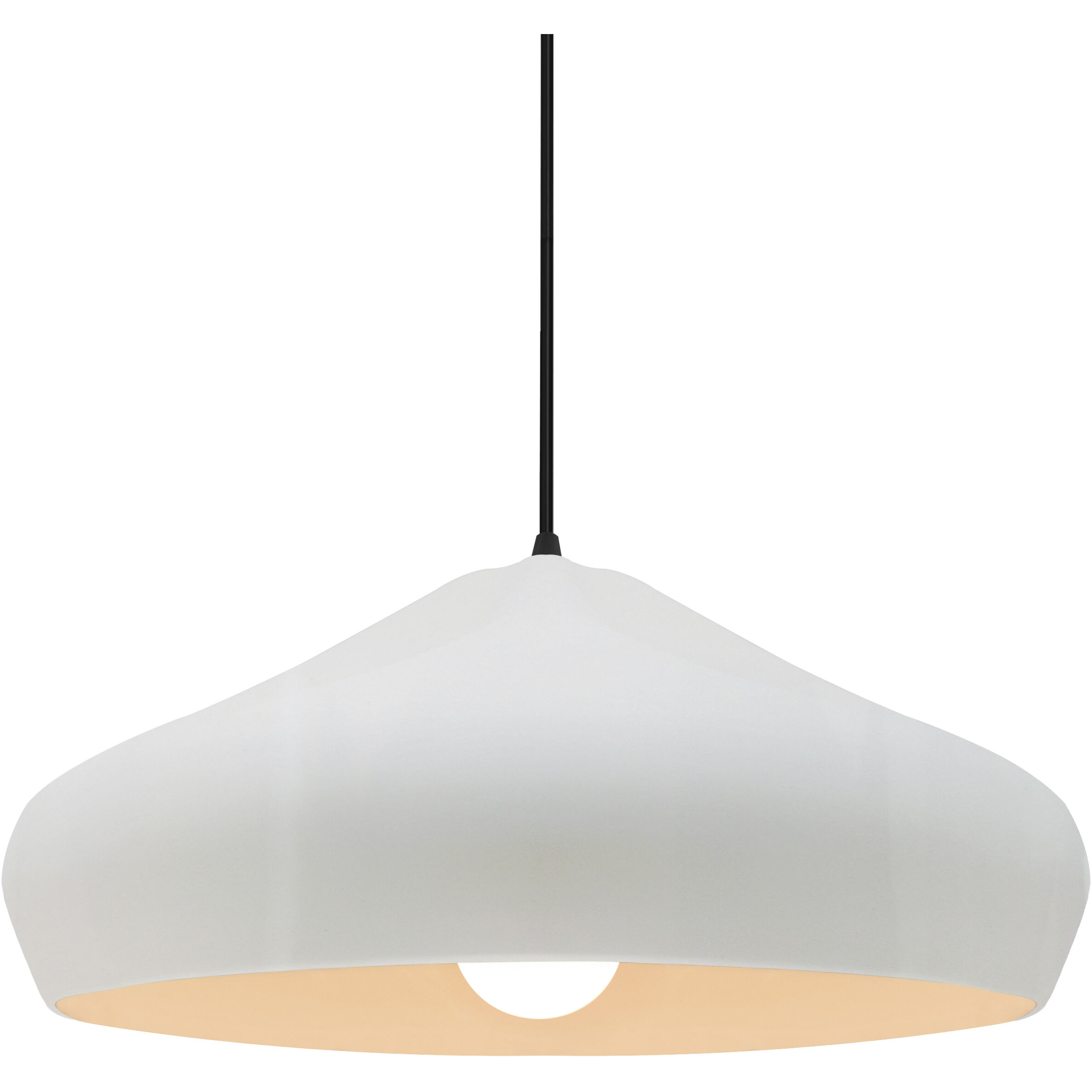 Radiance Collection - Crease Pendant Ceiling Light in Matte Black, Dedicated LED, Black Cord, Gloss White (outside and inside of fixture), 15.25W x 6.5H, Form+Finish+Function