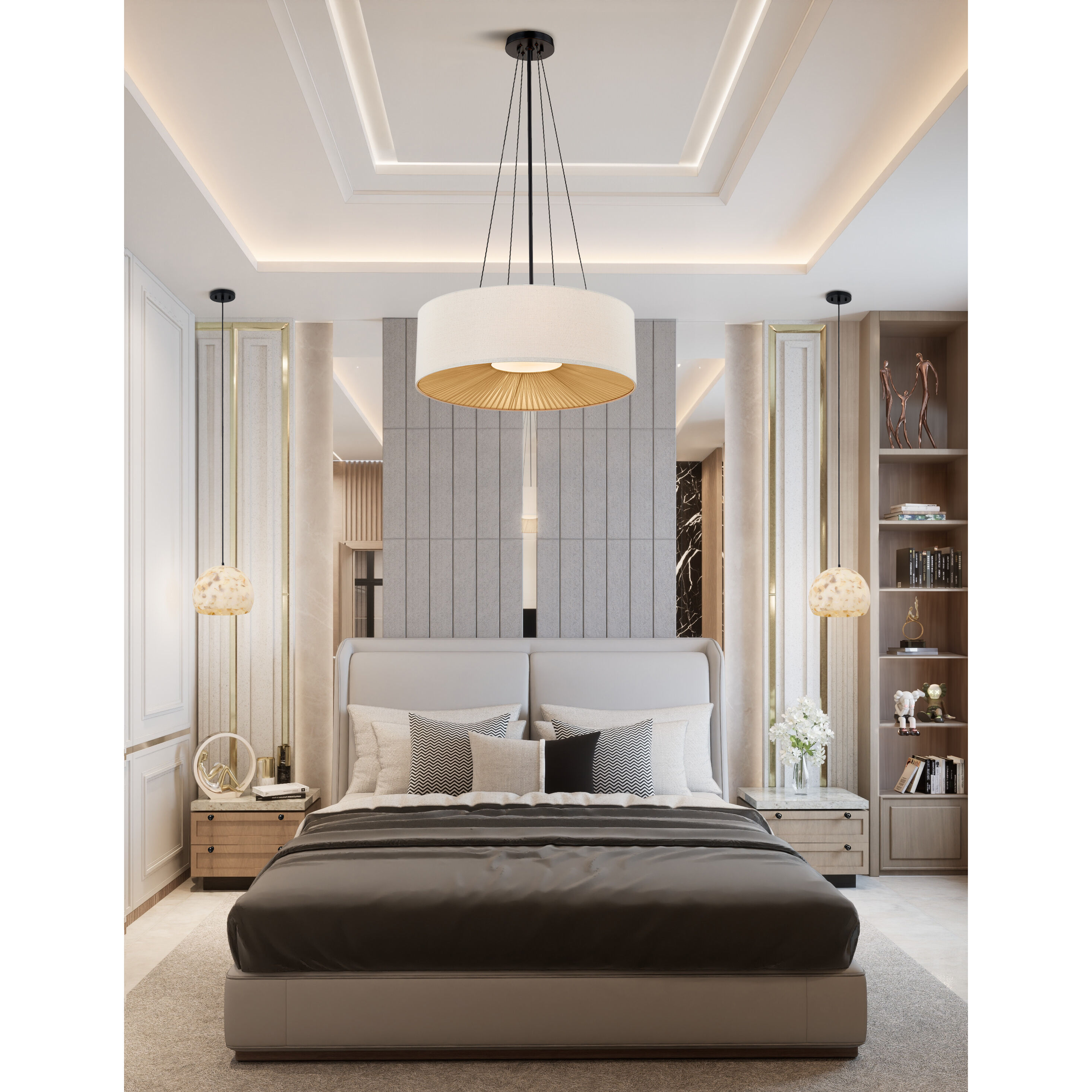 Textile Collection 6 Light 24 inch Matte Black Pendant Ceiling Light, Warren Family