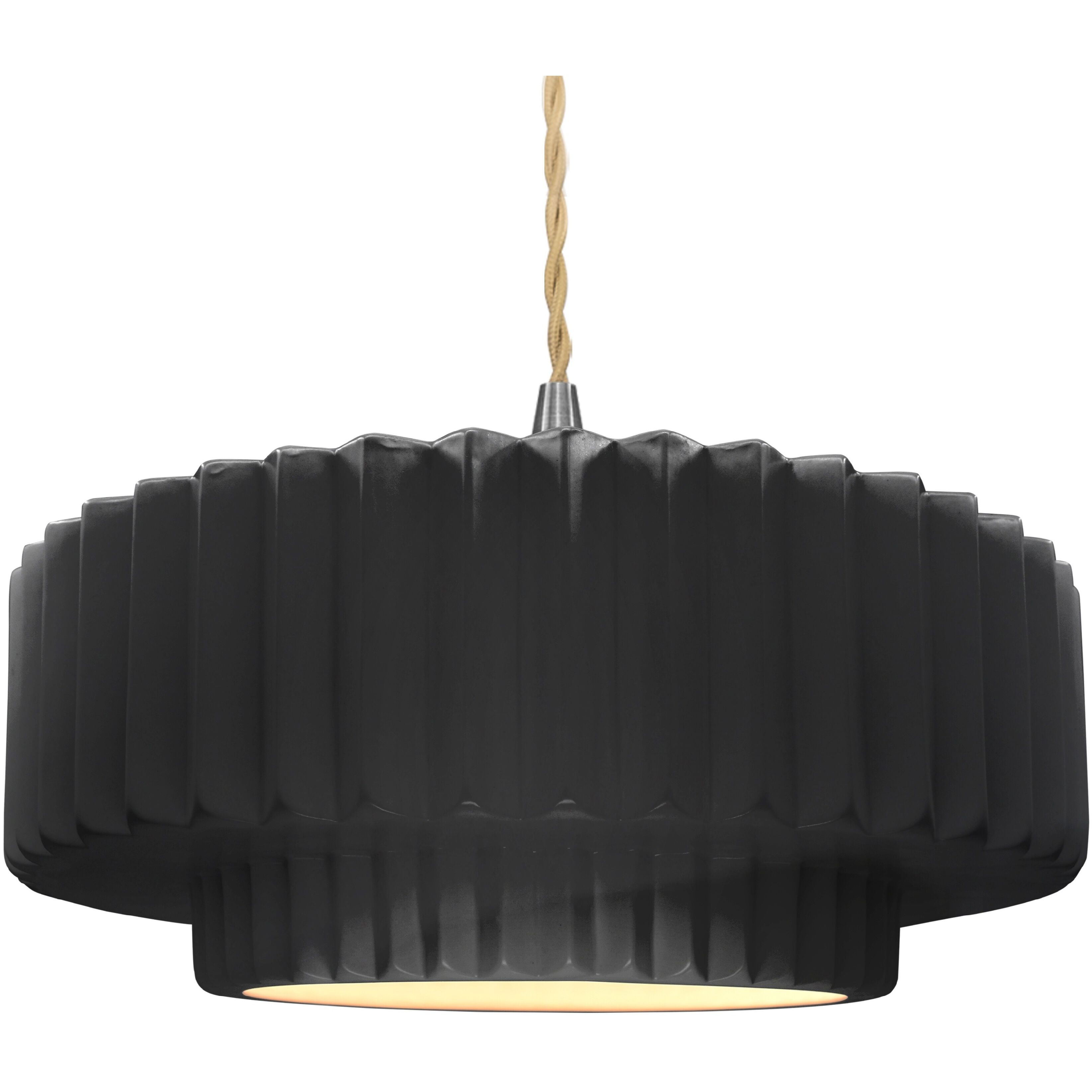 Radiance Collection - Pleated Tier Pendant Ceiling Light in Brushed Nickel, Dedicated LED, Beige Twist Cord, Gloss Black/Matte White, 16.25W x 6H, Form+Finish+Function