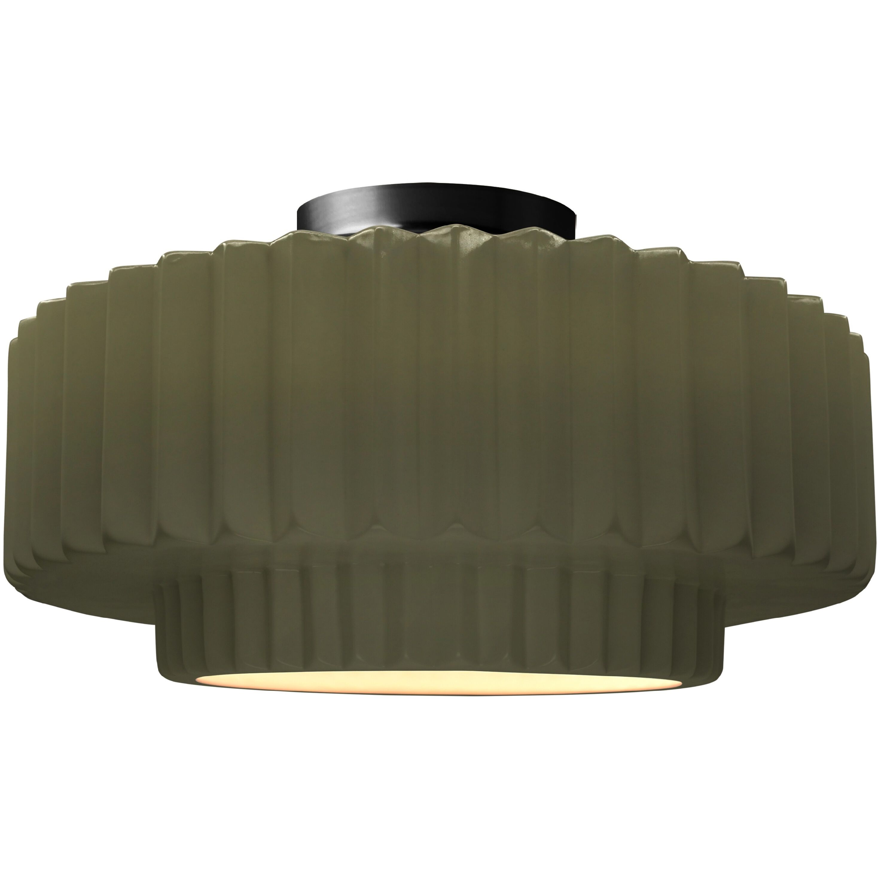 Radiance Collection - Pleated Tier LED 16.5 inch Matte Green and Matte Black Semi-Flush Ceiling Light in Dedicated LED, 16.5W x 8H, Form+Finish+Function