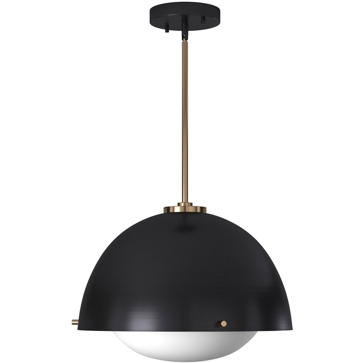 EVOLV 15 inch Matte Black with Brass Accents Pendant Ceiling Light, Hemisphere Family
