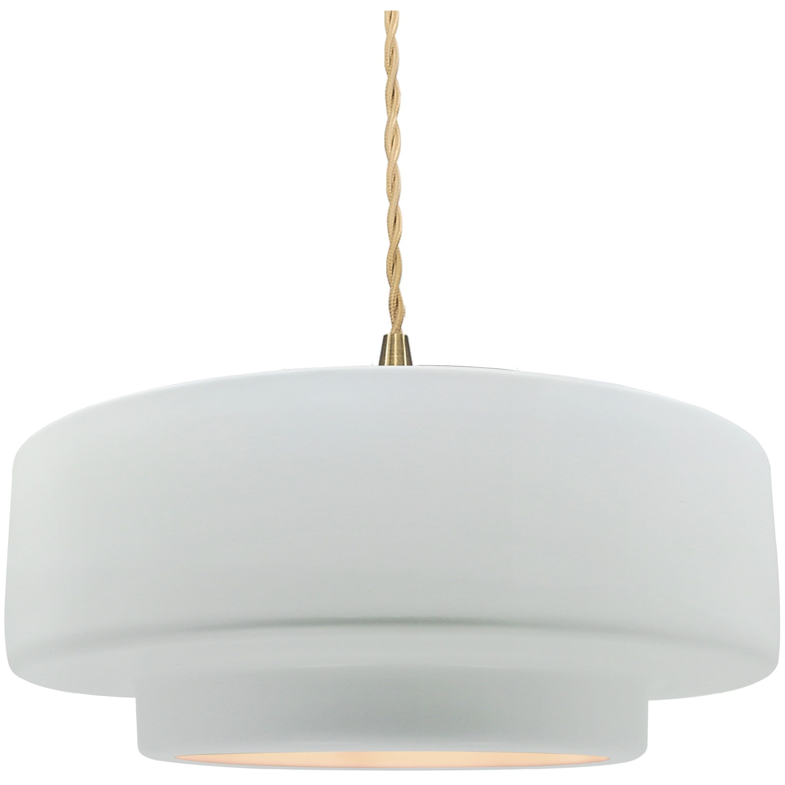 Radiance Collection - Tier Pendant Ceiling Light in Brushed Brass, Replaceable Bulb, Beige Twist Cord, Gloss White, 14.5W x 5.25H, Form+Finish+Function