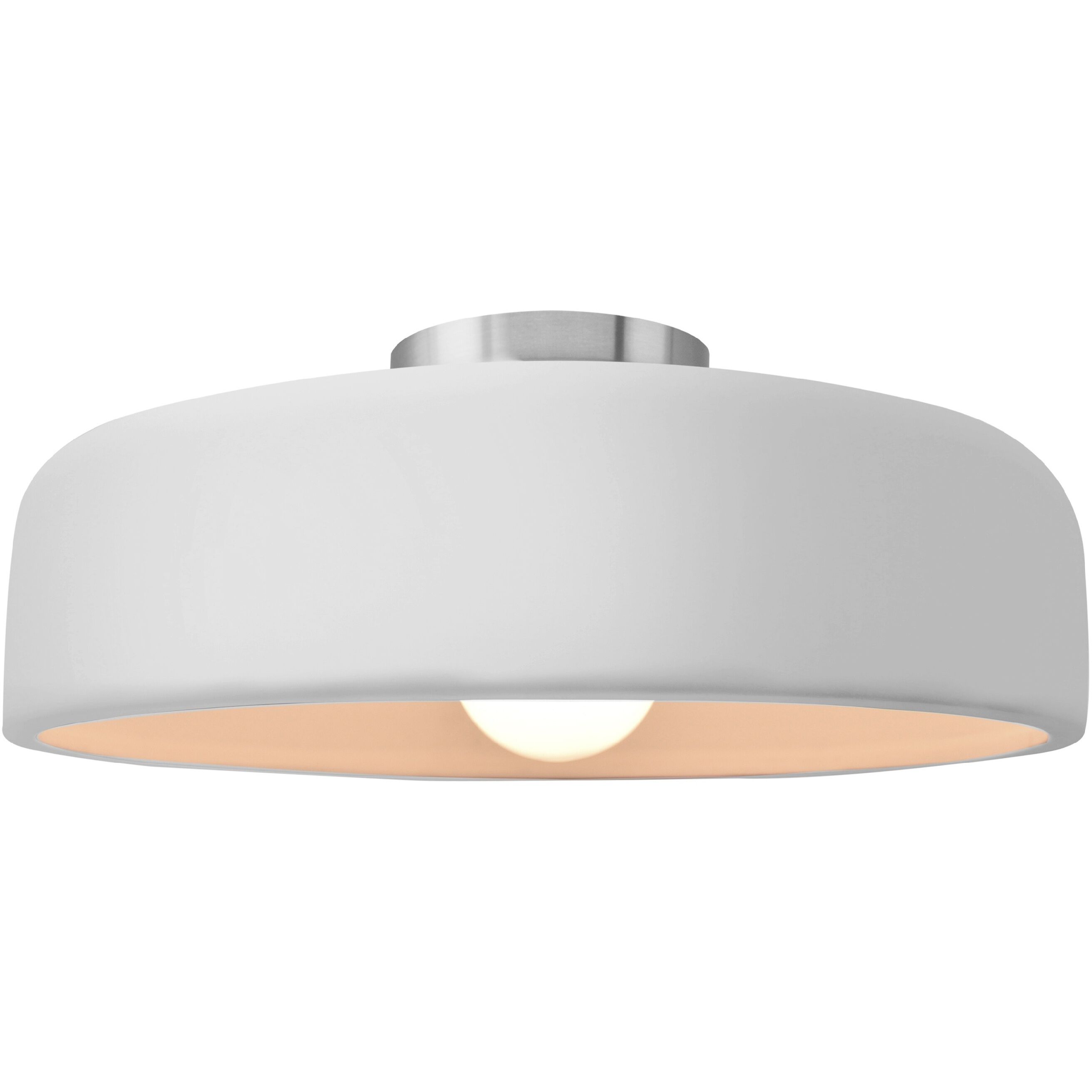 Radiance Collection - Spire 1 Light 13 inch Gloss White and Brushed Nickel Semi-Flush Ceiling Light in Replaceable Bulb, 13W x 6H, Form+Finish+Function
