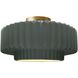 Radiance Collection - Pleated Tier 1 Light 14.5 inch Pewter Green and Brushed Brass Semi-Flush Ceiling Light in Replaceable Bulb, 14.5W x 7.25H, Form+Finish+Function