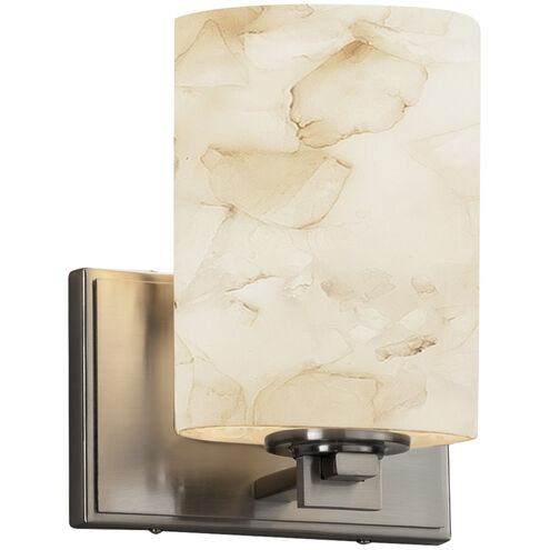 Alabaster Rocks Wall Sconce Wall Light in LED, Brushed Nickel, Cylinder with Flat Rim