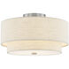 Textile Collection 3 Light 15 inch Brushed Nickel Semi Flush Ceiling Light in Cream (CandleAria), Classic Family