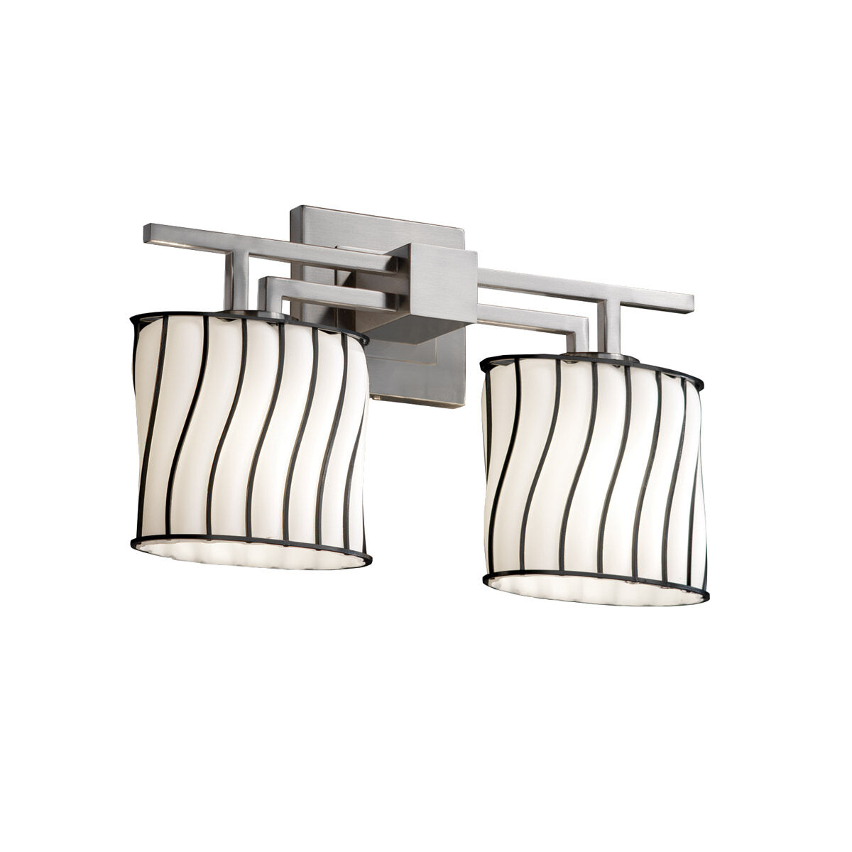 Wire Glass 2 Light 16 inch Polished Chrome Bath Bar Wall Light in Grid with Clear Bubbles, Cylinder with Flat Rim, Incandescent
