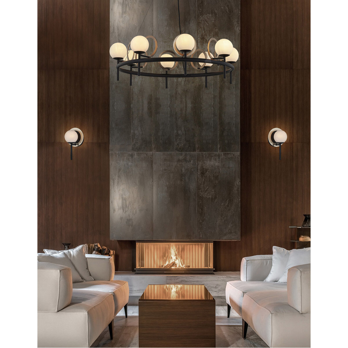 EVOLV LED 30 inch Matte Black with Brass Ring Chandelier Ceiling Light, Halo Family