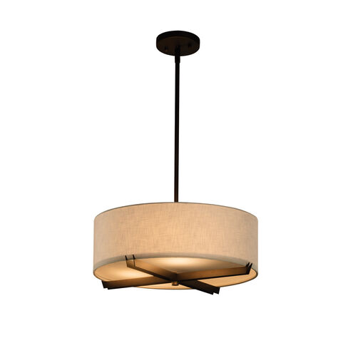 Textile Dark Bronze Drum Pendant Ceiling Light in Cream, Incandescent