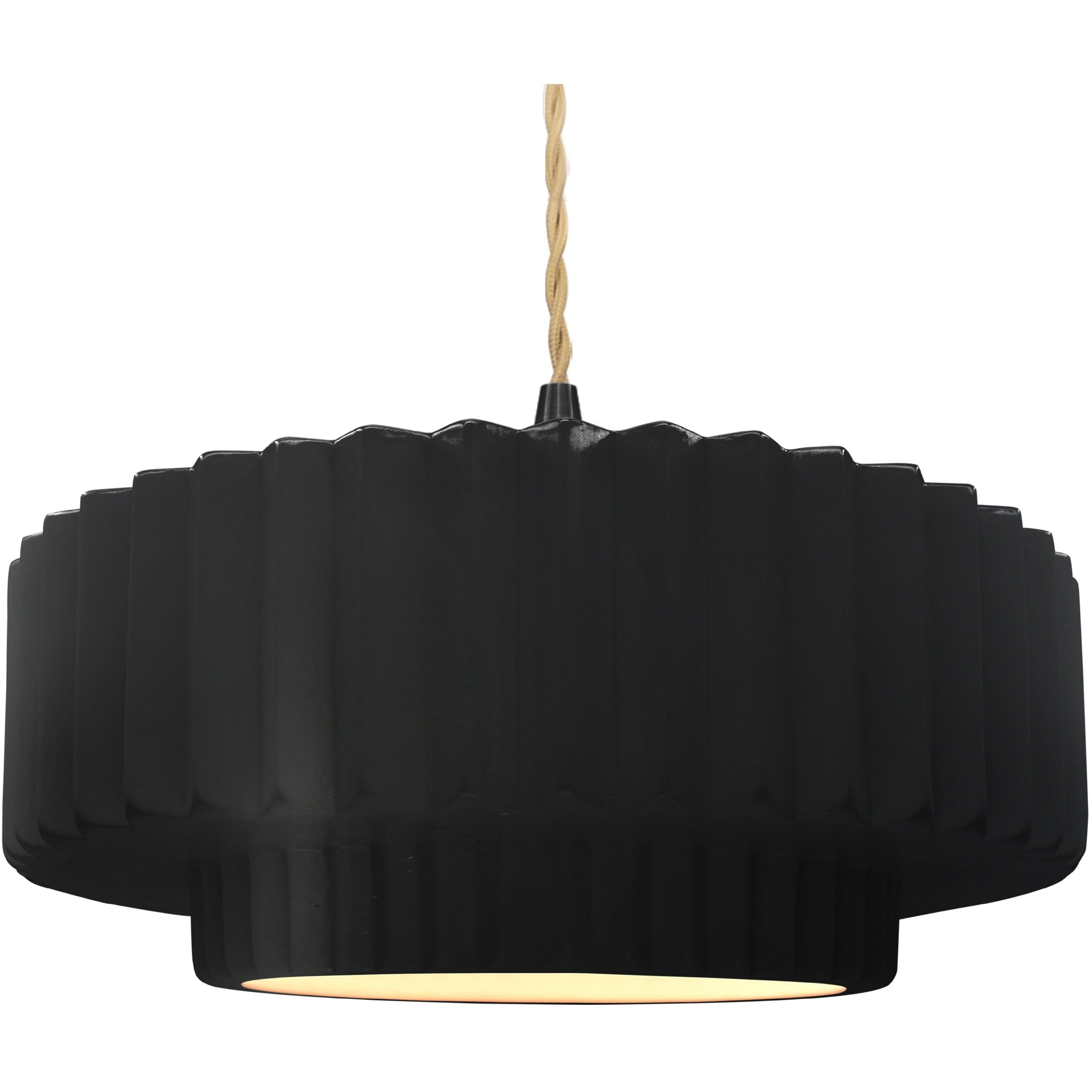 Radiance Collection - Pleated Tier Pendant Ceiling Light in Matte Black, Dedicated LED, Beige Twist Cord, Carbon Matte Black, 16.25W x 6H, Form+Finish+Function