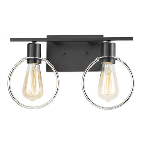 EVOLV 15 inch Matte Black with Chrome Ring Bath Bar Wall Light in Matte Black / Chrome Ring