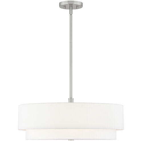 Textile Collection 5 Light 22 inch Brushed Nickel Pendant Ceiling Light in White, Classic Family